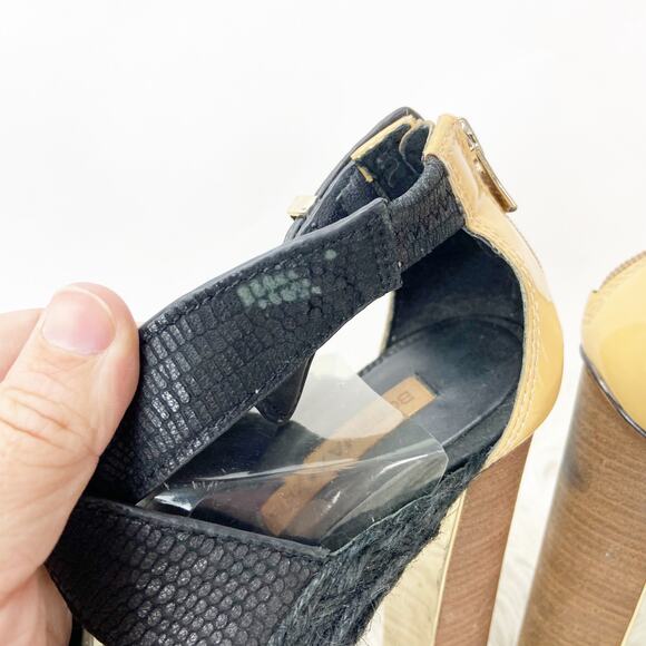 2/$30 2/$30 BCBGMaxazria 8 B Womens Black Leather Weave Cross Stack High Heels - Picture 9 of 13